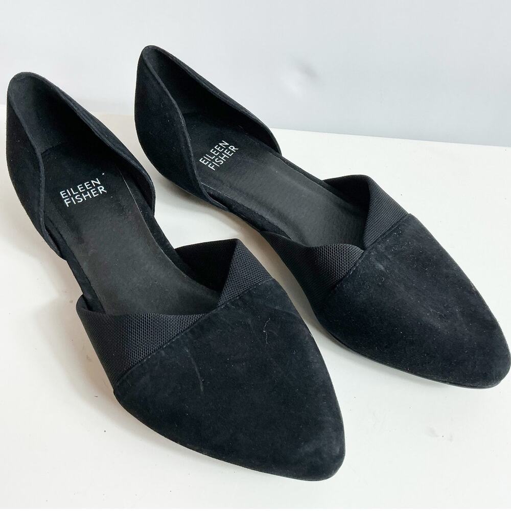 Eileen Fisher Womens Black Suede Pointed Toe Flats Shoes Classic Slip On 7.5